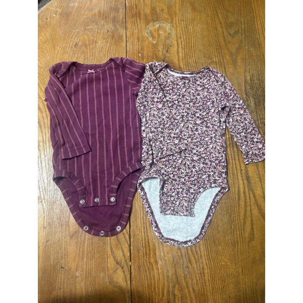 2 Carter's 9M Snap Baby Girl Bodysuit Stripes and Flowers